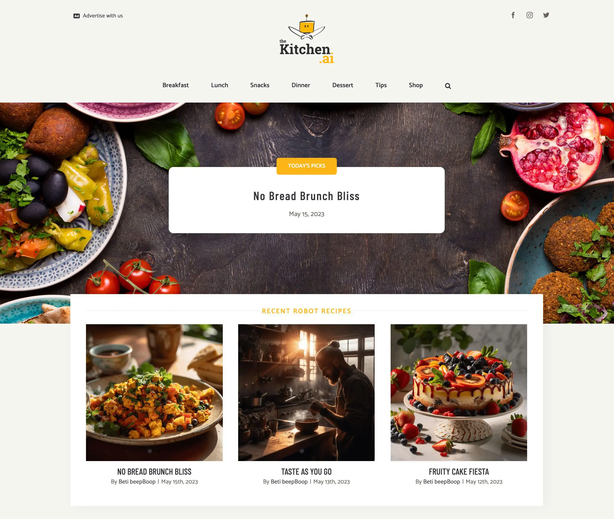 TheKitchen.ai website screenshot - AI-powered recipe blog interface